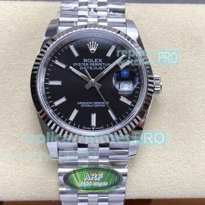 Super Clone Rolex Datejust 36mm ARF Swiss 3235 Black Face 904L Jubilee Watch 